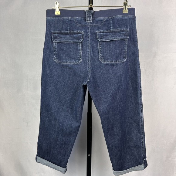 Lee Platinum Label Jeans Womens 8 Blue Capri Roll Up Snap Cuff Stretch Denim - Picture 2 of 9